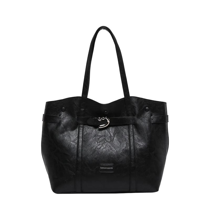 Casual Tote PU Pleated Zipper Top Handle Bags Large Size Personality Retro Feeling Advanced Quality Bags