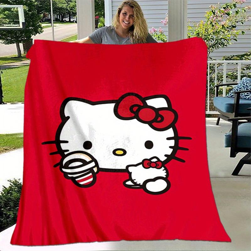 1pc. Hello Kitty Red Background Blanket - Perfect for Home, Office, Outdoor Use, Gift Idea, Suitable for Al