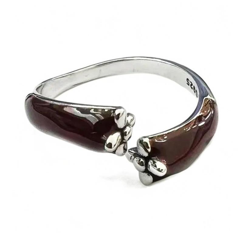 

Korean Style Open Top Enamel Sterling Silver s925 Flower Ring One Size