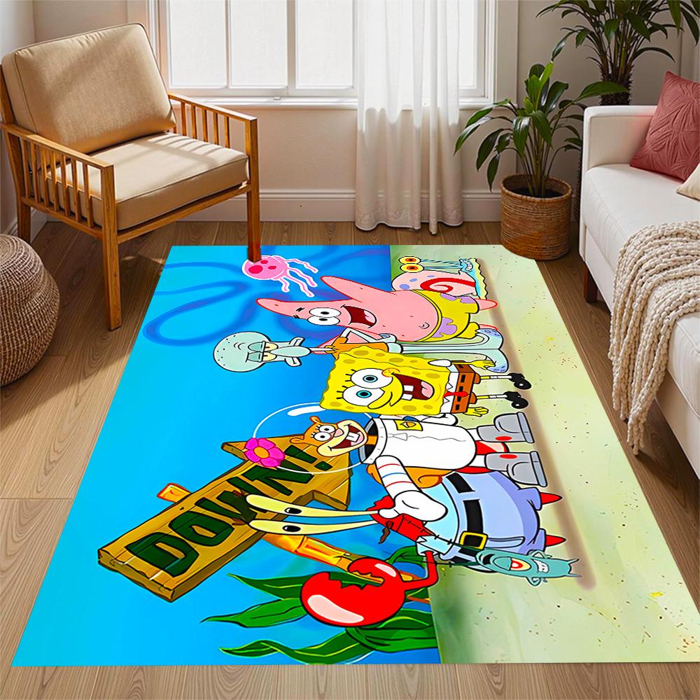 Spongebob Squarepants Adventure Themed Anti-Slip Rugs - Polyester Home Decor, Suitable for Bedrooms, Living Rooms, Doorways, Studios, and Decorations