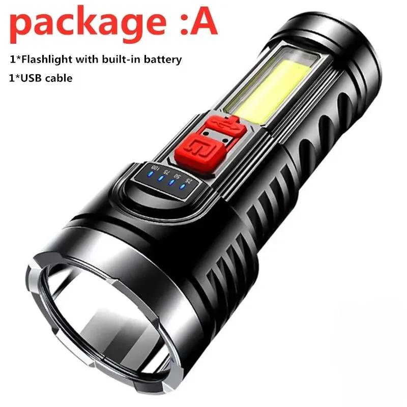 High Power LED Flashlights Camping Torch With 5 Lamp Beads And COB Side Light Rechargeable Portable Hand Lantern 3 Lighting Mode