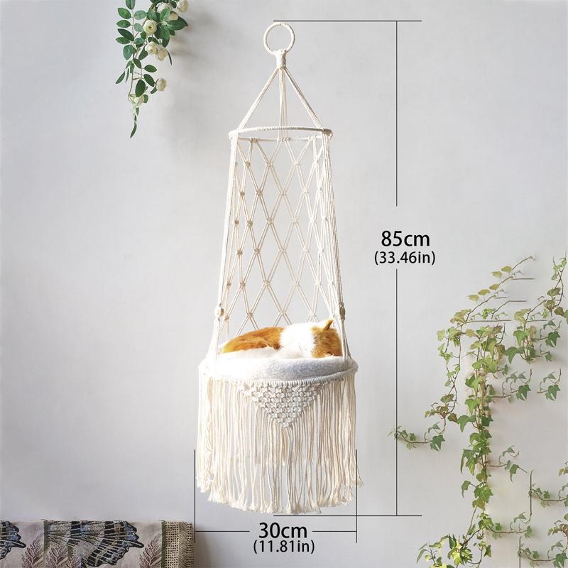 Large Macrame Cat Hammock,Macrame Hanging Swing Cat Dog Bed Basket Home Pet Cat Accessories Dog Cat's House Puppy Bed Gift