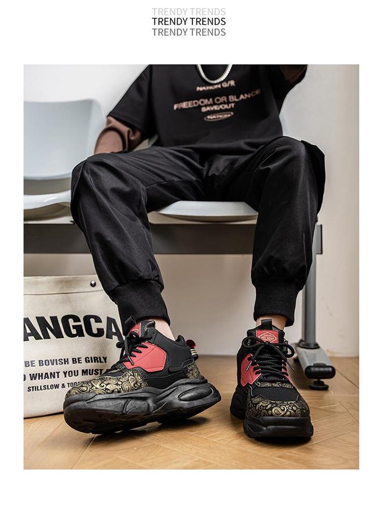 2025 Autumn Men's Breathable High-Top Sneakers Teen Trendy Versatile Thick-Soled Casual Dad Shoes