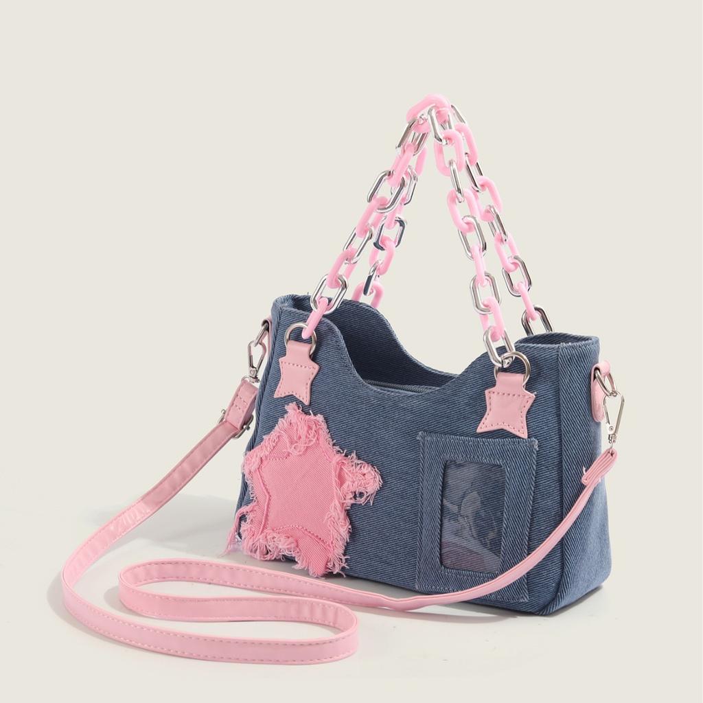 Heta Tjejers Lilla Matintag Medelmåttig Handväska Enaxlad Axelväska Damtrendig Denim Smärtväska Japansk Tjej Underarmsväska