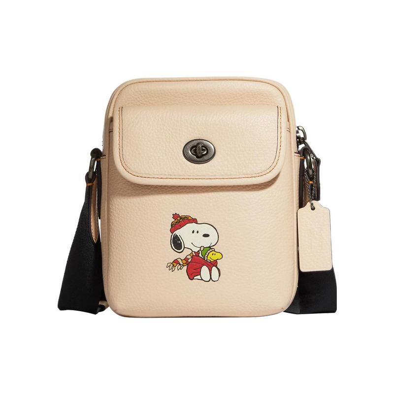 

COACH crossbody bag Peanuts Snoopy Collaboration Heritage 15 Zipper Closure Practical Adjustable Shoulder Strap Pebbled Leather Shoulder Mini Women s білий