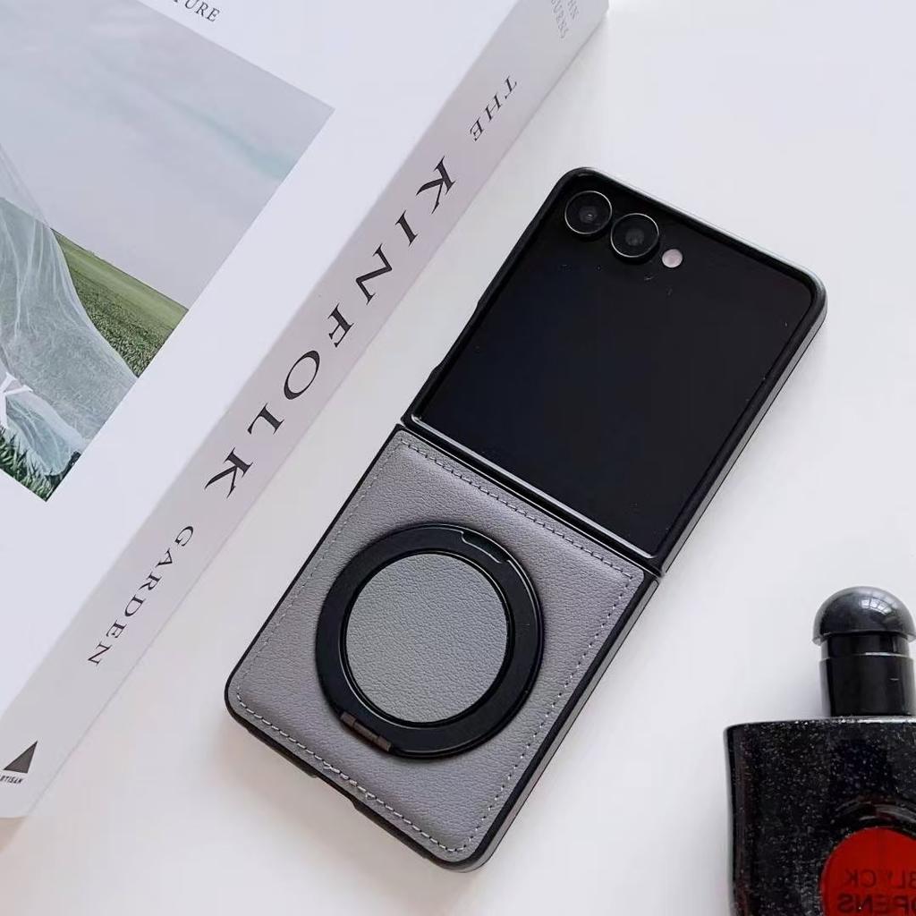 Busine Sle 360 Rotate Ring Stand Magsafe Magnetic Leather Phone Case for Samsung Galaxy Z Flip 7 6 5 4 3 Wireless Charging Cover