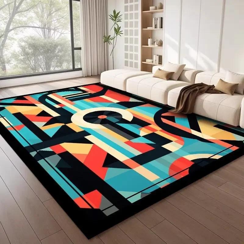 Nordic Style Geometric Large Rugs for Living Room Modern Decoration Home Carpet Light Luxury Bedroom Rug Washable Mat