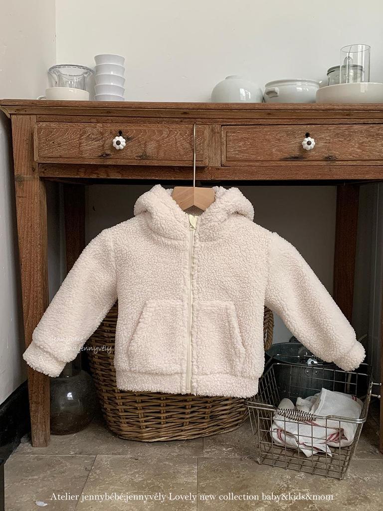 Children's Bunny Ear Lambswool Jacket - 2025 New Korean Style Warm Autumn Winter Coat for Baby Girls