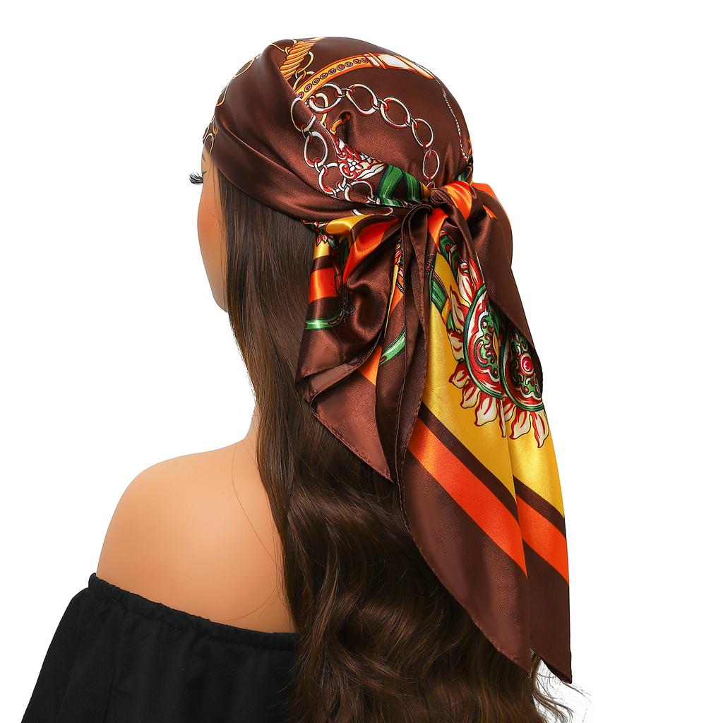 90*90cm Silk Scarf Scarftop Headwraps For Woman Fashion Four Seasons Hair Accessories Hijab Foulard Bandana Femme Headscarf