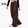 Women Summer Casual Pants Elastic High Waist Straight Wide Leg Long Trousers Contrast Color Pockets Sport Pants Streetwear