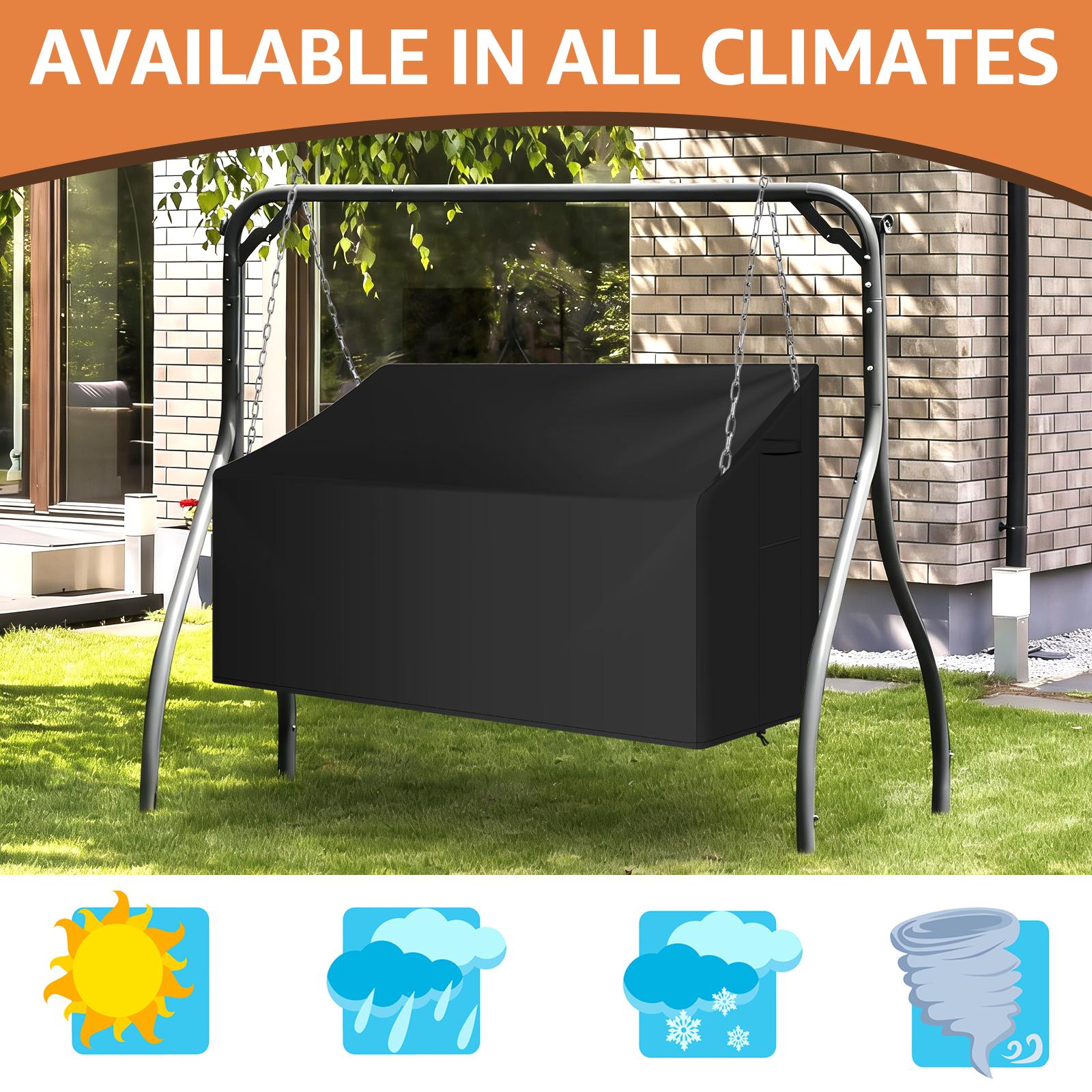 Patio Hanging Swing Cover 210D Oxford Cloth Outdoor Garden Waterproof Heavy Duty Protector Porch Swing Cover nero
