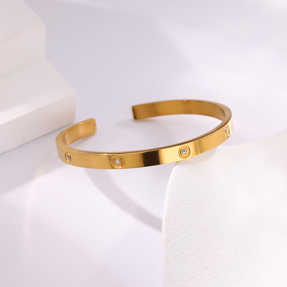 Rope Shaped Chubby Bead Stainless Steel Bracelet Gold Color Adjustable Cuff Bangles for Women Wedding Zircon Accessories Gift