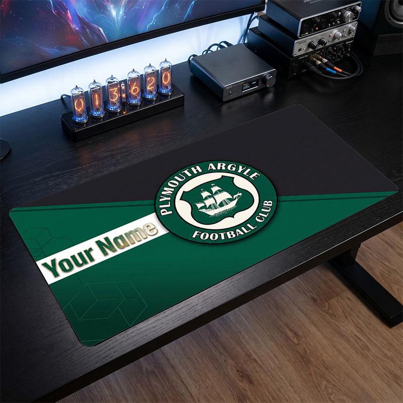 Plymouth Argyle FC Custom Large Mouse Pad, Personalized Name Text Print, Football Logo Non‑Slip Desk Mat Gaming Gift
