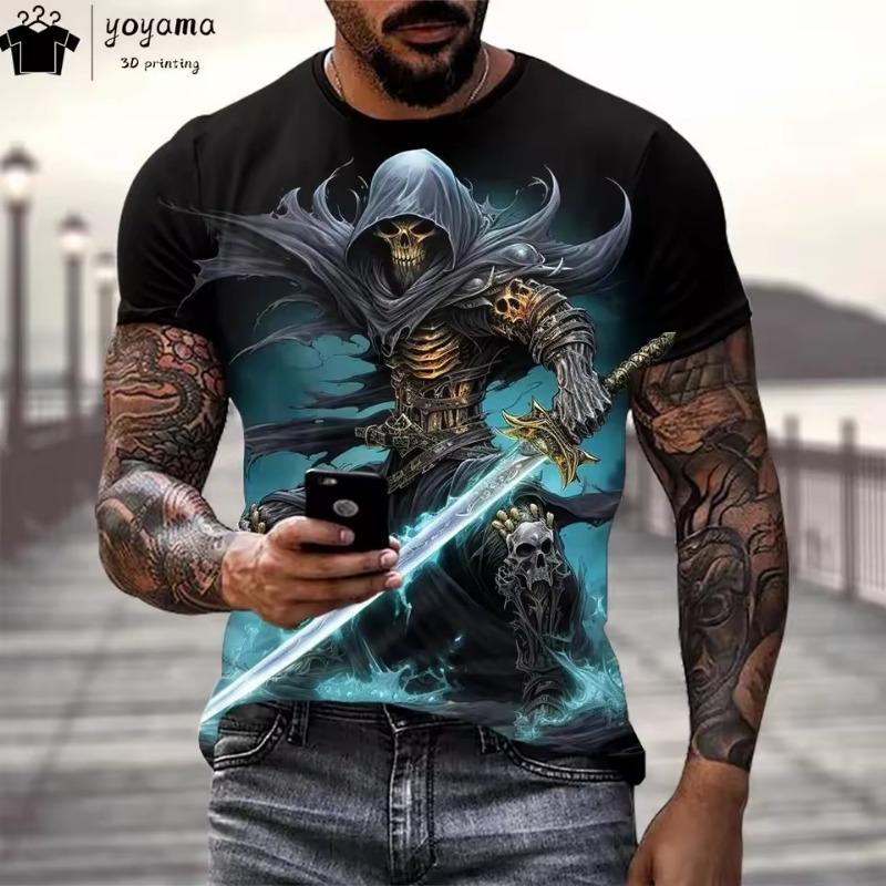 Skull Print Graphic T Shirts Gothic Style T Shirt Men Horror Theme Mens Clothing Men's Short Sleeve Tee Oversized T-shirt Tops