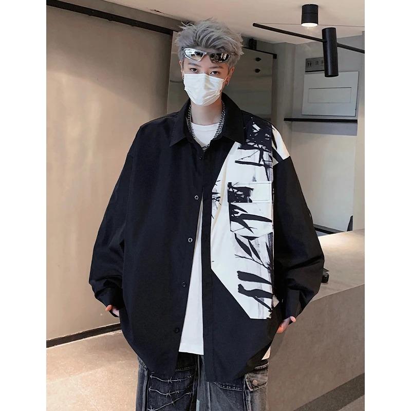 Black and White Contrast Ink Painting Shirt Men's Early Autumn New Chinese Style Long Sleeves High-End Jacket
