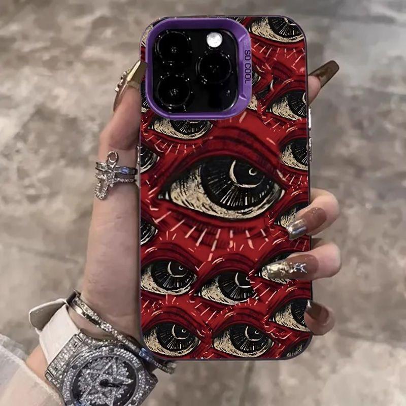 Ürkütücü Korkunç Kırmızı Göz Desenli Yumuşak Telefon Kılıfı iPhone 16 15 14 12 11 13 Pro Max 14Plus 12 13 Mini 7 8 Plus X XS Max XR Arka Kapak