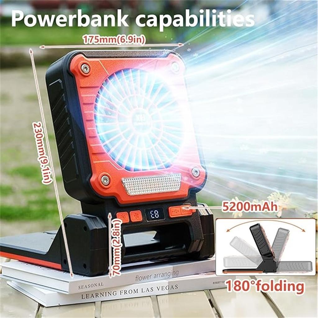 Outdoor Portable Solar Fan – Multi-Functional Folding Tent Lamp, Camping Fan &  for Hiking, Travel & Outdoor Adventures