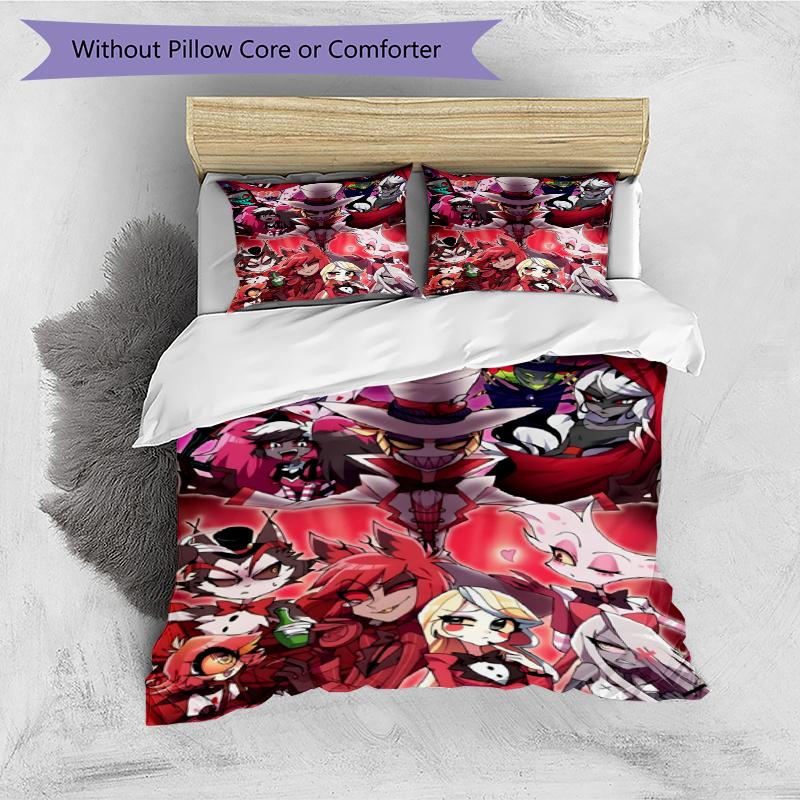3pcs Duvet Cover Set (1*Duvet Cover + 2*Pillowcase, Without Core), Hazbin Hotel Print Bedding Set, Bedroom Decor, All‑Season, Gift