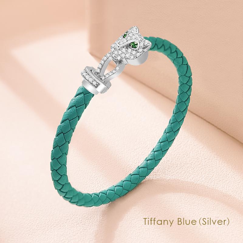 MOONLIGHT Classic Design Exquisite Cheetah Zircon Bracelet for Women Braided Leather Bracelet Quality Banquet Couples Gift