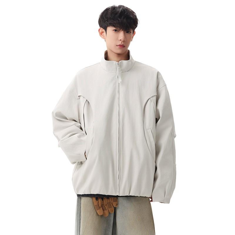 Unisex Oversized Casual Jacket Fall Lightweight Workwear Style Hoodless Zipper Coat Teens Adults