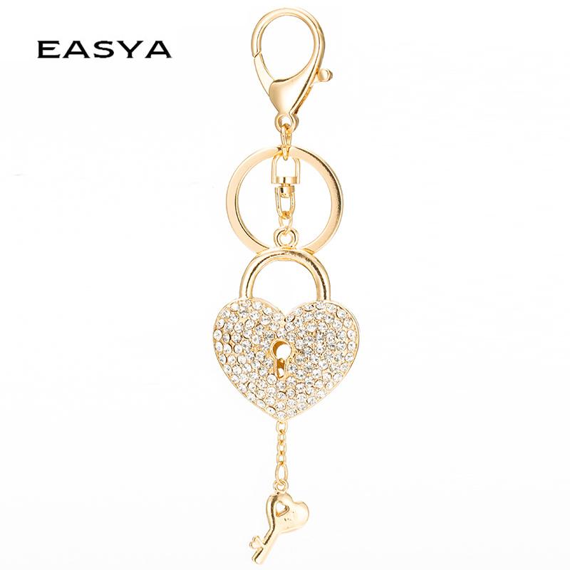 Sparkling Crystal Love Lock Key Chain Women's Luxury Handbag Pendant Souvenir Gift for Friends