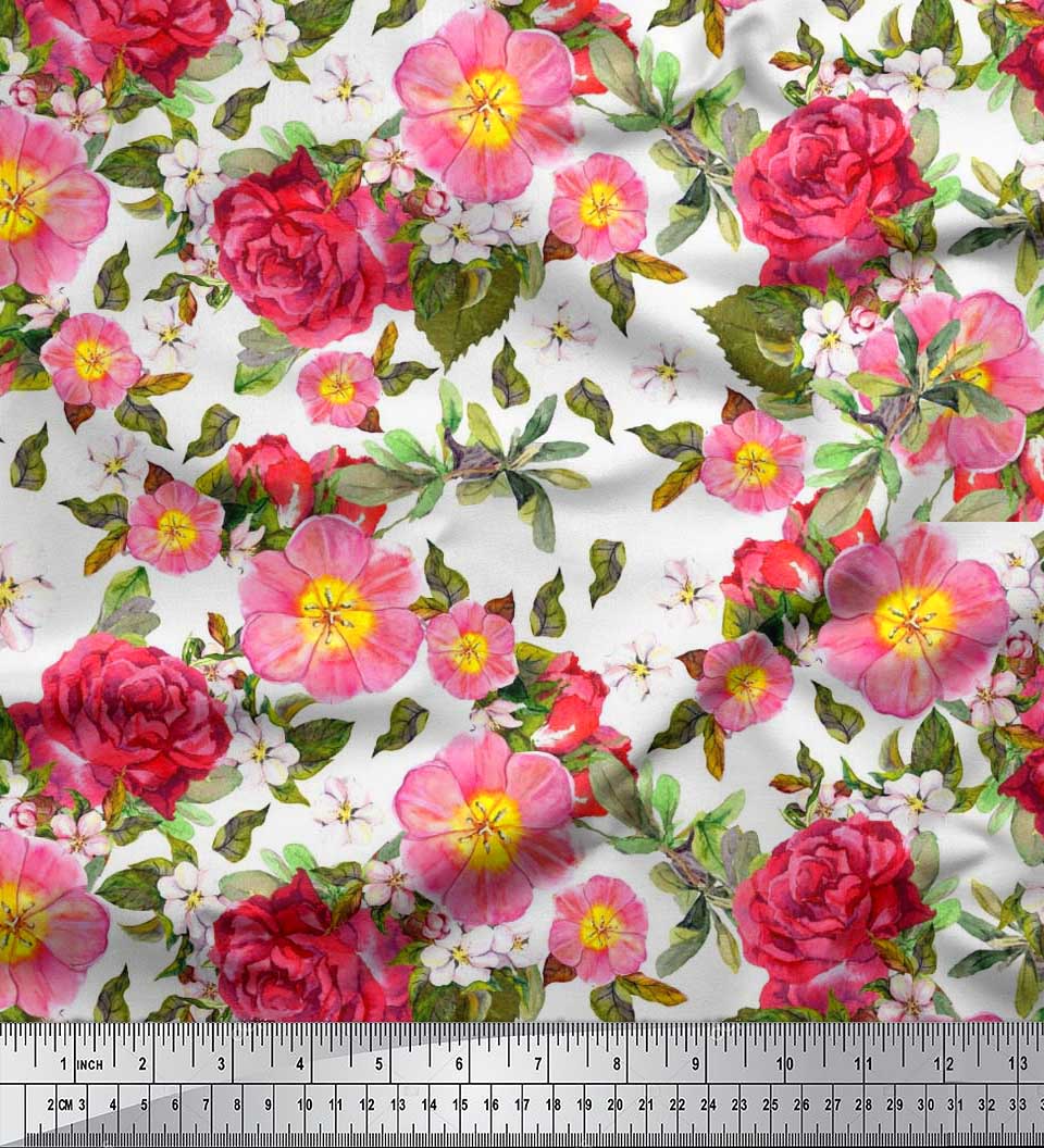 

Тканина для рукоділля Soimoi Japan Crepe Satin Leaves, Clematis & Rose Тканина для рукоділля з квітковим принтом на метри 42 дюйми 42 Inch Wide - Poly Crepe білий