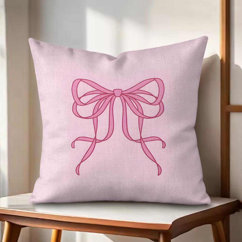 Pink Bow Cushion Cover Natural Linen Organic Fabric DoubleSided Printing Couch Pillow Covers Home Decor