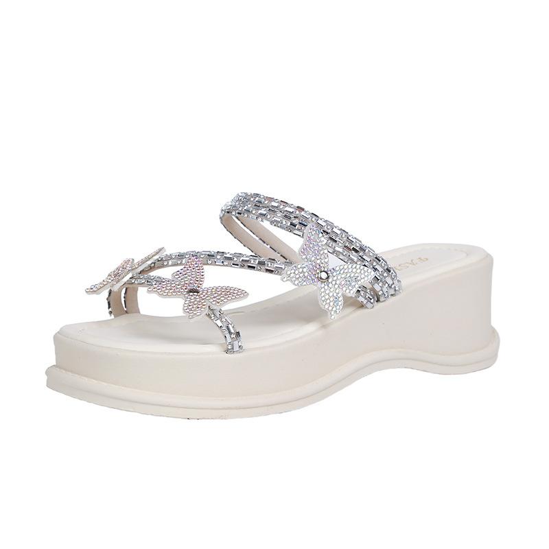 Fashion Fairy Style with Skirt Muffin Platform Slippers 2025 Summer New High-end Outer Wear Rhinestone Sandals