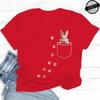 Pocket Bunny T-Shirts – Cute Rabbit Paw Prints T-Shirt Funny Bunny Graphic Tee Tops Sweet Rabbit Sitting in The Pocket Shirt