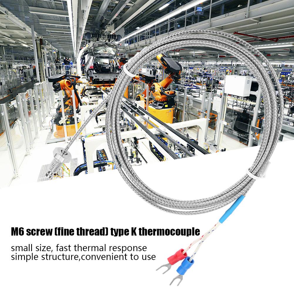 M6 Screw Fine Thread Type K Thermocouple Temperature Sensor Wire 0400 Celsius  (5 M)