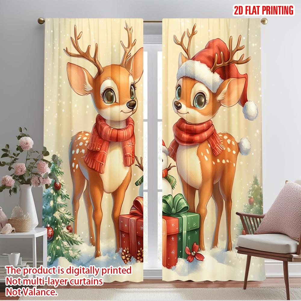 

2pcs,2D plane printing Curtains&Window Treatment Cute Reindeer Snowman Christmas Holiday Polyester Woven (without rod) Home 52.50×116.00 CM 2pcs