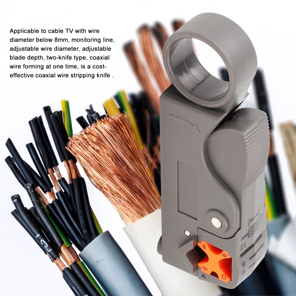 Portable Wire Stripper Knife Crimping Tool Cable Cutter Stripper Crimping Tool, Coaxial Wire Stripper for TV Monitoring -4, -5, -6, -7, Adjustabl