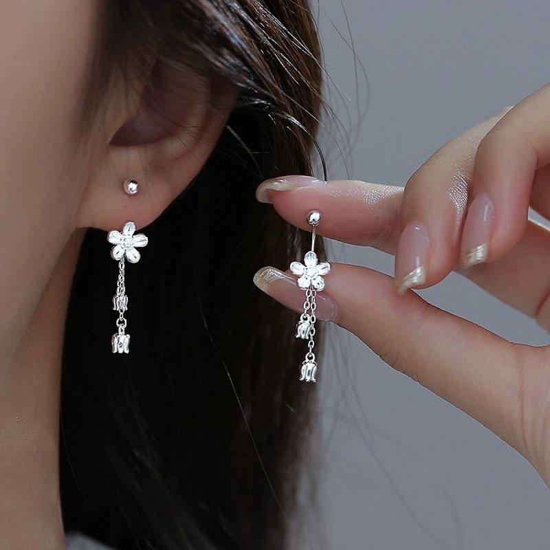 2024 New Fashion Zinc Alloy Color Lotus Flower Pendant Earrings For Women Minimalist Metal Bow Heart Dange Earrings Zircon Gift