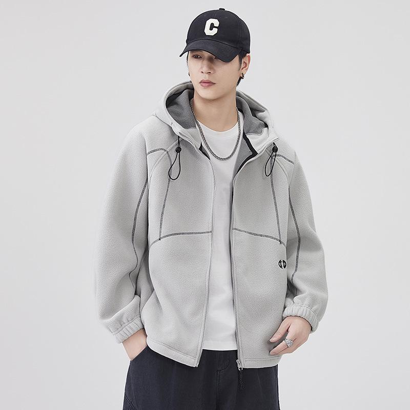 Men's Autumn Fleece Hooded Jacket - Warm, Loose, Casual Outdoor Wear