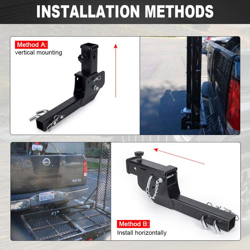 Tige de fixation de remorque pliable 2 pouces 500 lbs Métal Réglable Support d'attelage de remorque Adaptateur de transport de roue de chargement fauteuil roulant