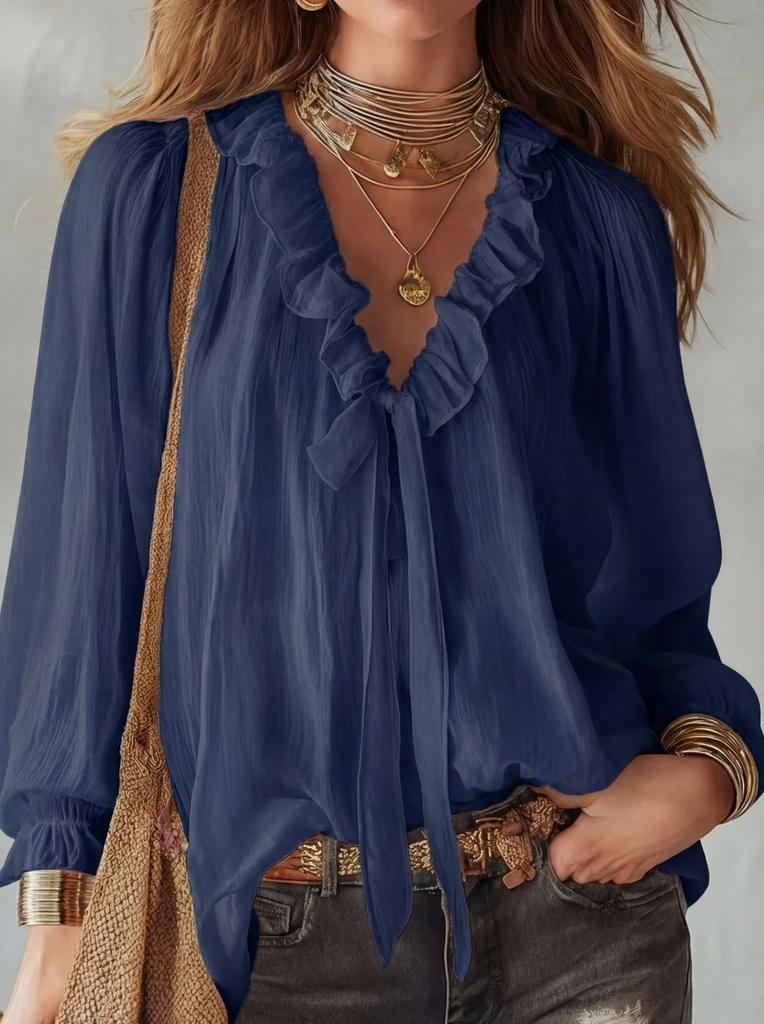 Streetwear Style Ladies V Neck Shirt With Splicing Design For Casual Wear