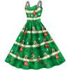 New candy Christmas dress, new European and American green digital print dress, slip dress for women