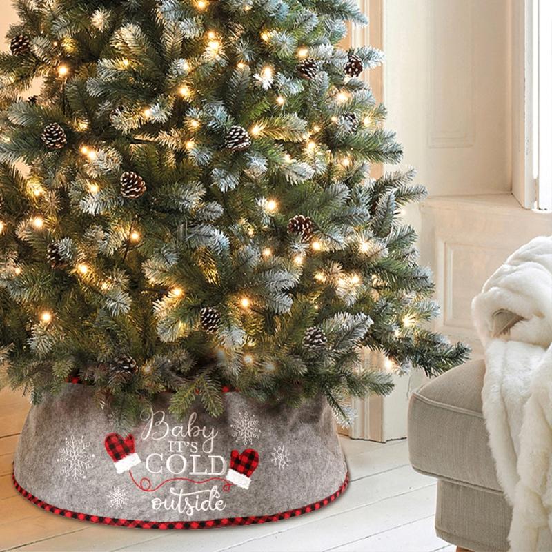 Black Red Check Christmas Tree Skirt for Merry Xmas Holiday Party Supplies Slim Tree Mat Wedding Decoration Ornaments