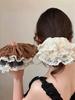 1/3Pcs Women Elegant Solid Pleated Double-Layer Lace Ruffle 28cm Super Large Hair Scrunchie Bohemian For Ponytail