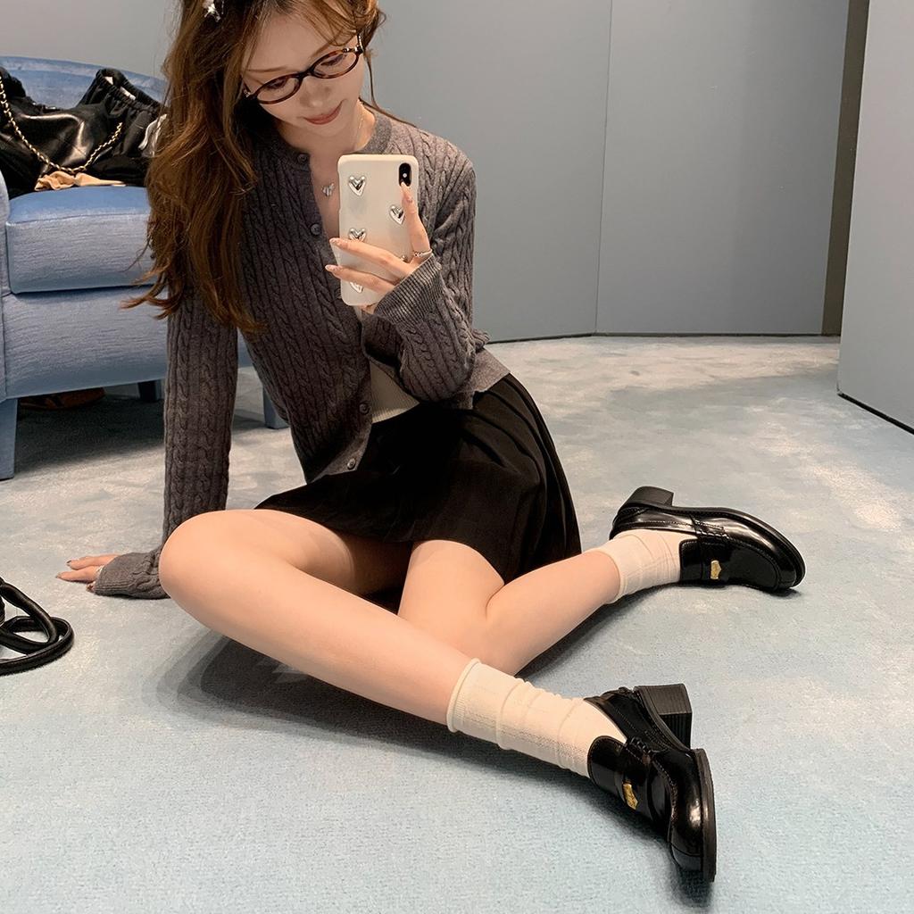 Cowhide Version~ Retro British Style Platform Loafers, Round Head, Miu Small Gold Coins, Thick Heels and Small Leather Shoes for Women