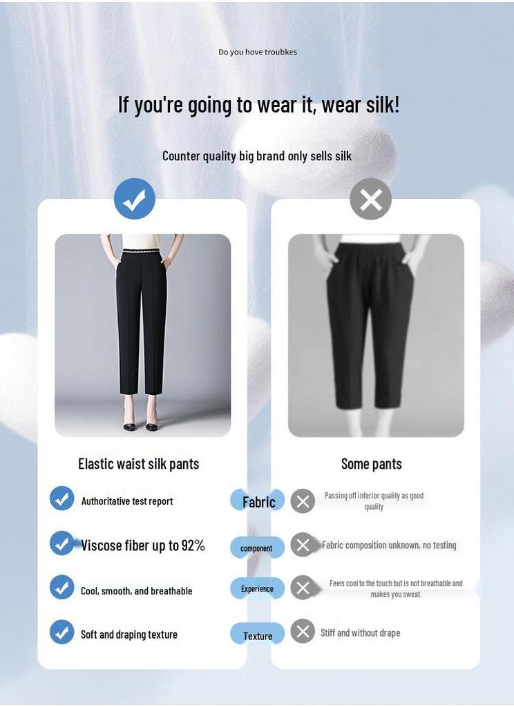 Women's Summer Elastic Waist Cropped Pants - Cool, Comfortable, Imitation Silk for Middle-Aged and Elderly