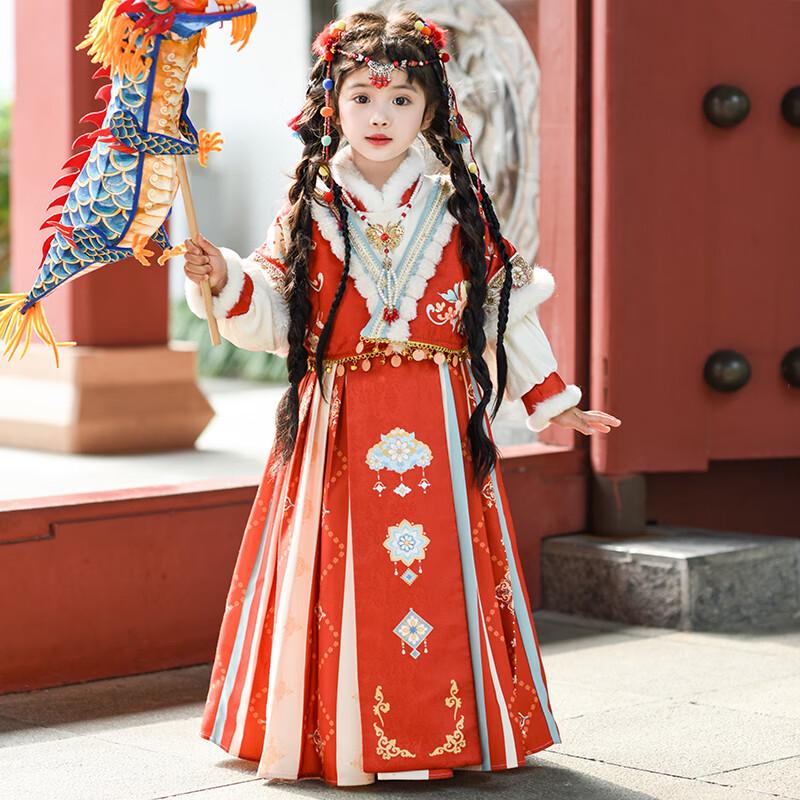 Зимнее этническое вышитое платье-ханьфу для девочек Anneyol 140