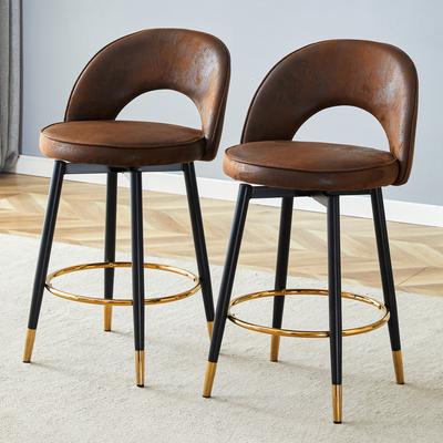 360 Degrees Swivel Bar Stool. Brown Breathable Technology Fabric, Padded, Suitable for Bar, Dining Room, Kitchen, Terrace Etc. One Box of 2 Packs.