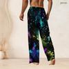 Men S Plus Size Pink Gold Printed Drawstring Waist Straight Leg Full Length Beach Pants With Pockets