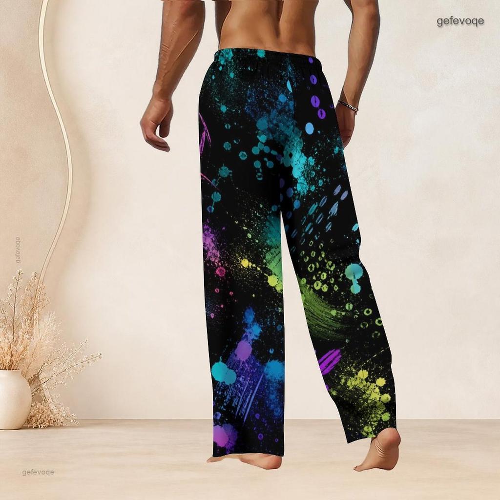 Men S Plus Size Pink Gold Printed Drawstring Waist Straight Leg Full Length Beach Pants With Pockets