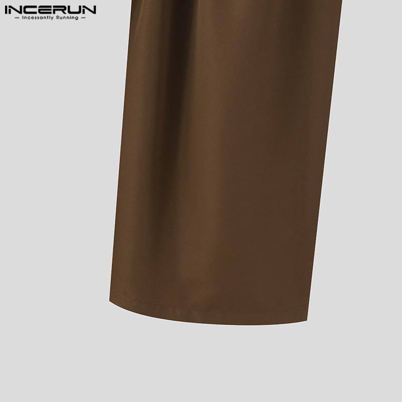 INCERUN Men Zipper Up Belted Wide Leg Trousers Casual Palazzo Pants