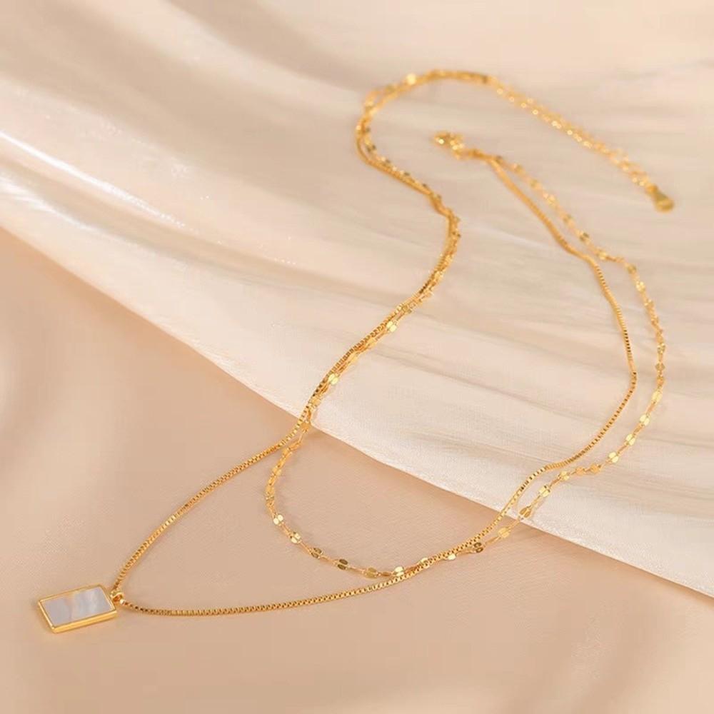 Embed Seashells Double Layer Necklace Titanium Steel Choker Necklace Women Jewelry