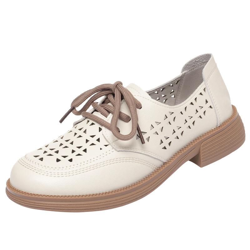 Sommer-Einzelschuhe für Damen, weiche Sohle, hohle Schnürschuhe aus Leder, Damenschuhe, bequeme Sandalen