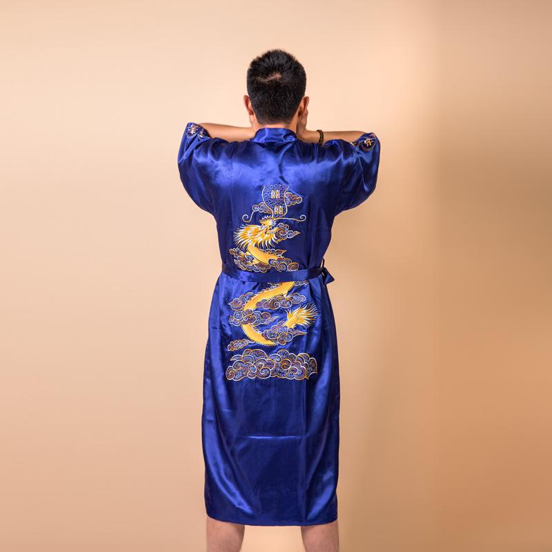 Men's Embroidered Silk Dragon Robe - Chinese Style Long Bathrobe