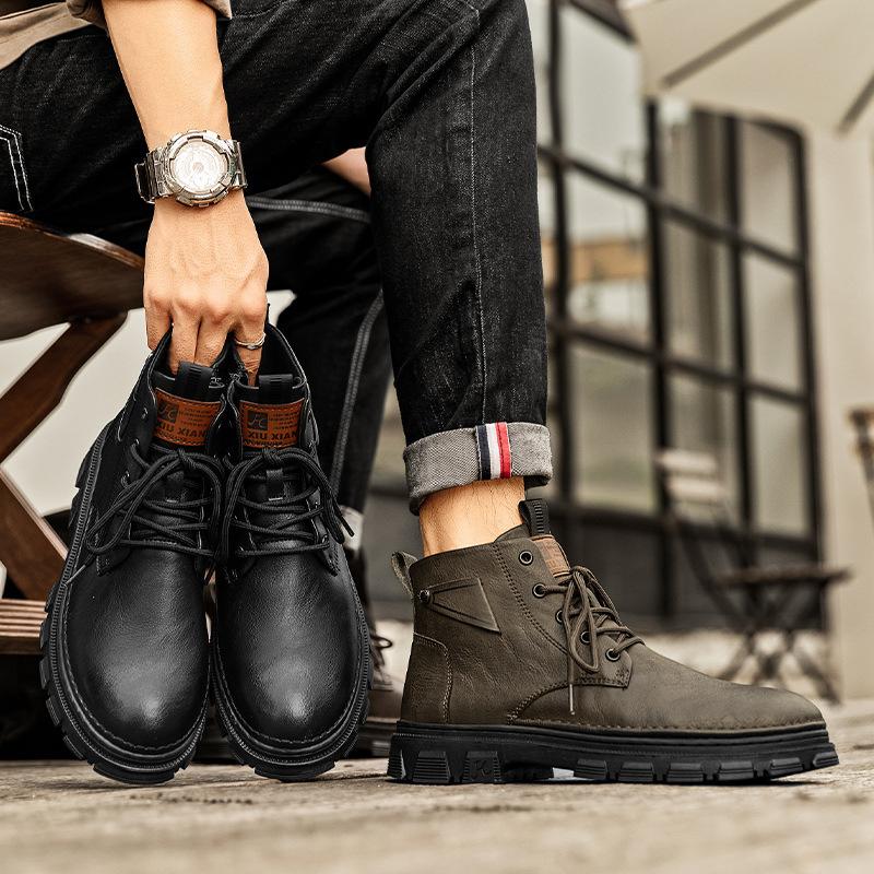 Autumn Men's Boots Are Comfortable High-top Martin Boots, New Retro Style, Heightened Platform-soled Motorcycle Toe Boots
